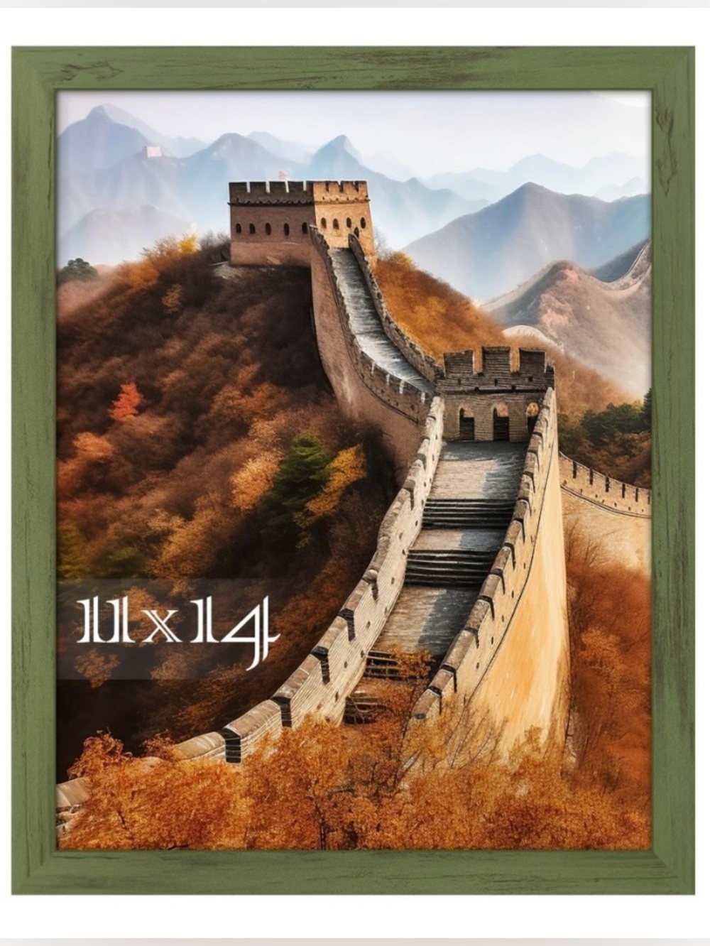 Green Picture Frame - Wood Grain HD Clear Shatter-Resistant Plastic Cover 11x14”